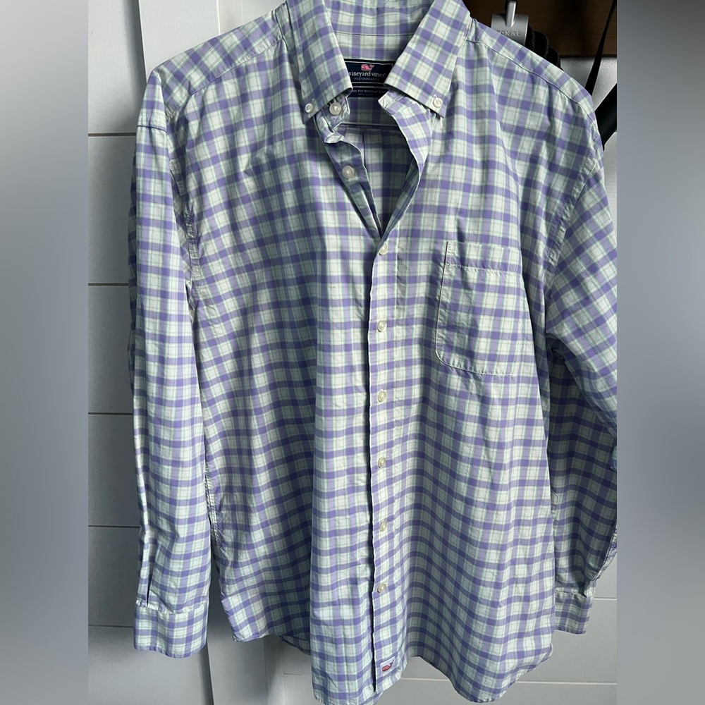 Vineyard Vines Lavender and White Plaid Button-Down Shirt